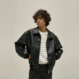 Coverwin Drop Shoulder Leather Jacket