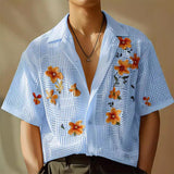 hipster 2024 Summer New Casual Printed Lapel Short Sleeve Single-Breasted Beach Vacation Men's Shirt