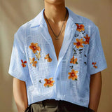 hipster 2024 Summer New Casual Printed Lapel Short Sleeve Single-Breasted Beach Vacation Men's Shirt