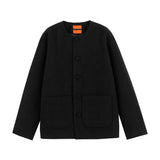 Coverwin 2024 New Fashion Men Spring outfit  No. 5302 BLACK WOOLEN COLLARLESS BUTTON-UP JK