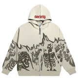 y2k Men's Streetwear Vintage Skull Hoodie Zipper Hoodie Sweatshirt Gothic Top