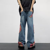 90s streetwear Street Sunset Lace Stitching Jeans Men's Hip Hop Hiphop Niche Versatile Loose Straight Mop Pants