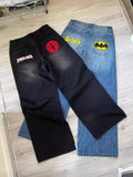 90s streetwear Harajuku Vintage Bat Pattern Embroidery Loose Jeans Men Street Y2g Pants Slouch Jeans