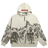 y2k Men's Streetwear Vintage Skull Hoodie Zipper Hoodie Sweatshirt Gothic Top