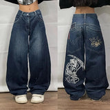 2000s dti Fashion Brand Hip Hop Embroidered Large Pocket Jeans Men's and Women's Y2g High Street Mopping Wide Leg Pants