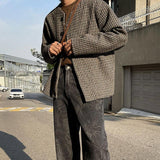 Coverwin 2024 New Fashion Men Spring outfit  No. 5563 BROWN WOVEN PLAID COLLARLESS JK