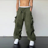 masc outfits American High Street Drawstring Overalls Trendy High Waist Loose All-Match Straight Couple Wide Leg Casual Trousers