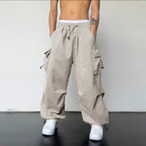 masc outfits American High Street Drawstring Overalls Trendy High Waist Loose All-Match Straight Couple Wide Leg Casual Trousers