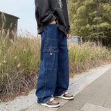 90s streetwear Autumn and Winter Straight Jeans Men's Loose Trousers Fashion Brand High Street Wide-Leg Pants