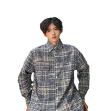 90s streetwear 2024 Autumn New American Retro Distressed Printed Shirt Men's Niche Versatile Casual Shirt