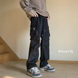 Coverwin spring outfits men summer outfit Multi-pocket Straight Trousers