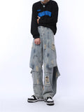 Coverwin spring outfits men summer outfit Mage Wide Distressed Patchwork Jeans