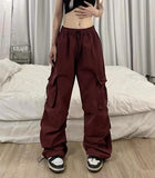 masc outfits American High Street Drawstring Overalls Trendy High Waist Loose All-Match Straight Couple Wide Leg Casual Trousers