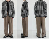 Coverwin 2024 New Fashion Men Spring outfit  No. 5300 KNITTED TWEED PLAID COLLARLESS BUTTON-UP JK