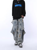 Coverwin spring outfits men summer outfit Mage Wide Distressed Patchwork Jeans