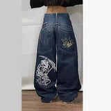 2000s dti Fashion Brand Hip Hop Embroidered Large Pocket Jeans Men's and Women's Y2g High Street Mopping Wide Leg Pants