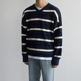 Coverwin 2024 New Fashion Men Spring outfit  No. 3413 STRIPED V-NECK SWEATER