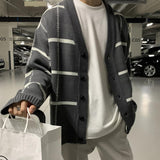 Coverwin 2024 New Fashion Men Spring outfit  No. 5179 GRAY STRIPE KNITTED CARDIGAN