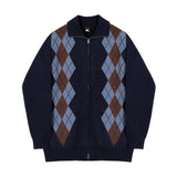 Coverwin 2024 New Fashion Men Spring outfit  No. 6146 KNITTED STAND COLLAR DIAMOND ZIP-UP SWEATER