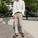 Coverwin  4396 KHAKI LINEN STRAIGHT CASUAL PANTS