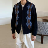 Coverwin 2024 New Fashion Men Spring outfit  No. 6146 KNITTED STAND COLLAR DIAMOND ZIP-UP SWEATER