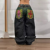 2000s dti Fashion Brand Hip Hop Embroidered Large Pocket Jeans Men's and Women's Y2g High Street Mopping Wide Leg Pants