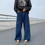 90s streetwear Autumn and Winter Straight Jeans Men's Loose Trousers Fashion Brand High Street Wide-Leg Pants