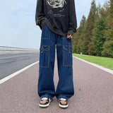 Coverwin 90s streetwear Autumn and Winter Straight Jeans Men's Loose Trousers Fashion Brand High Street Wide-Leg Pants