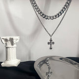 Coverwin CROSS DOUBLE CHAIN NECKLACE