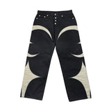 baggy New American-Style Embroidered Patchwork Jeans Men's Loose Straight Leather Patch Stitching Casual Pants