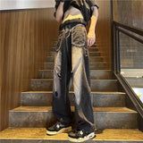 tomboy outfit Black Beggar Ripped Jeans Fashion Brand Men's Summer Thin American High Street Vibe Straight Overalls Wide Leg Pants