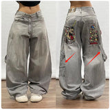 2000s dti Fashion Brand Hip Hop Embroidered Large Pocket Jeans Men's and Women's Y2g High Street Mopping Wide Leg Pants