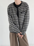 Coverwin 2024 New Fashion Men Spring outfit  No. 5300 KNITTED TWEED PLAID COLLARLESS BUTTON-UP JK