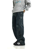 Coverwin 11402 DISTRESSED PAINT STRAIGHT DENIM JEANS