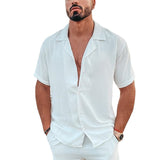 men’s fashion 2024 Thin Summer Cotton and Linen White Loose Casual Youth Solid Color Short Sleeve Shirt Comfortable All-Matching Shirt