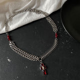 Coverwin RED CROSS CHAIN FISHBONE NECKLACE