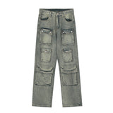 hipster dress to impress American Casual All-Match Pocket Washed Distressed Straight Casual Pants Men's American Jeans