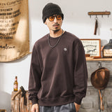 men’s fashion Jereno American 360G Vintage Sweater Men's Loose Autumn Purplish Red Long Sleeve T-shirt Men's Top