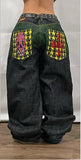 2000s dti Fashion Brand Hip Hop Embroidered Large Pocket Jeans Men's and Women's Y2g High Street Mopping Wide Leg Pants