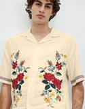 hipster 2024 New Japanese Summer Casual Loose Short-Sleeved Printed Shirt Cuban Retro Lapel Men's Shirt