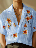 hipster 2024 Summer New Casual Printed Lapel Short Sleeve Single-Breasted Beach Vacation Men's Shirt