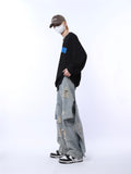 Coverwin spring outfits men summer outfit Mage Wide Distressed Patchwork Jeans