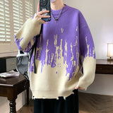 men winter outfits Anyang 2024 Sweater Men's Autumn and Winter Lazy Style Trendy Sweater Youth Top Contrast Color Sweater