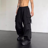 masc outfits American High Street Drawstring Overalls Trendy High Waist Loose All-Match Straight Couple Wide Leg Casual Trousers