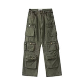 street fashion men streetwear Multi-Pocket Overalls Men and Women Youth Japanese Loose Straight Quality Cotton Army Green Casual Pants