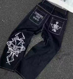 2000s dti Fashion Brand Hip Hop Embroidered Large Pocket Jeans Men's and Women's Y2g High Street Mopping Wide Leg Pants