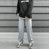 Coverwin  Baggy Embroidery Denim Pants Man 2024 New Spring Autumn Mid Rise Bleached Distressed Jeans Hip Hop Streetwear