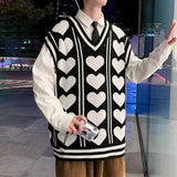 Coverwin Men's Clothing Cute Knit Sweater Male Waistcoat Heart Vest Sleeveless Mode Warm A Street Order High Quality Replica Baggy Heated