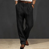 Coverwin Men Loose-fitting Long Pants Pockets Design Breathable Fabric Elastic Waistband Men Casual Trousers Classic Solid Washing Denim