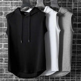 Coverwin Men Summer Vest Hooded Drawstring Loose Pullover Sports Sleeveless Summer Tank Top Gym Hoodie Sweatshirt Splice Male Clothes